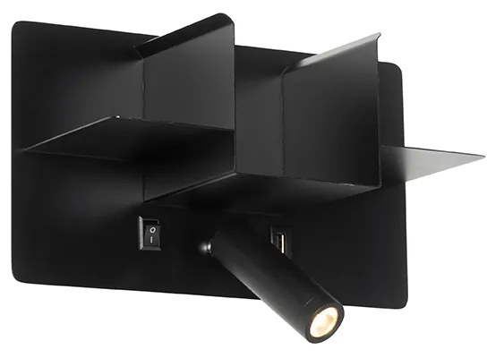 Nowoczesna lampa ścienna czarna w komplecie z LED i USB - Thijs Nowoczesny Oswietlenie wewnetrzne