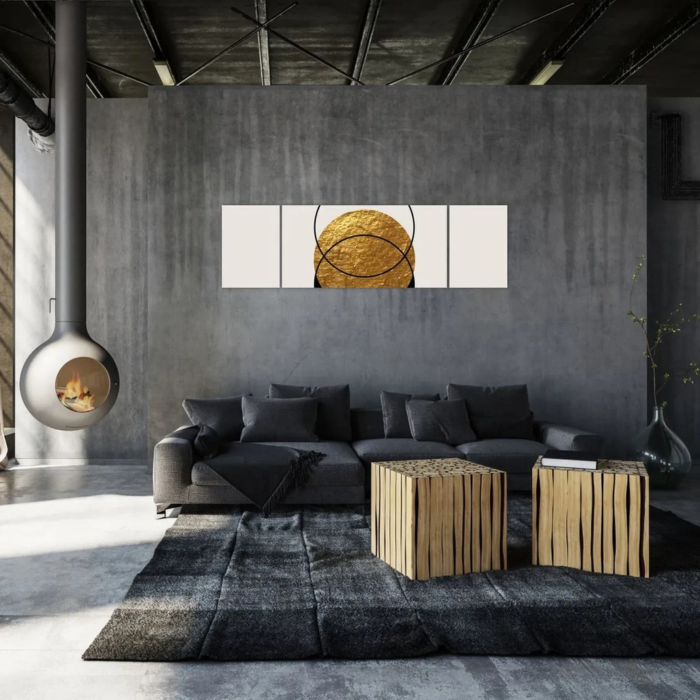 Obraz - Abstrakcja złoto-biała N⁰2 (170x50 cm)