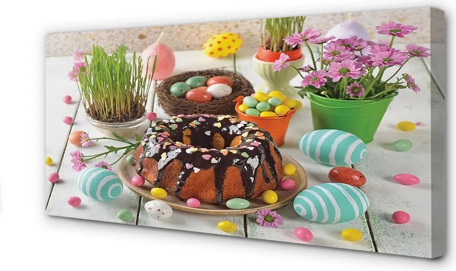 Zdjęcie na płótnie Ciasto, Jajka i Kwiatki Wielkanocne