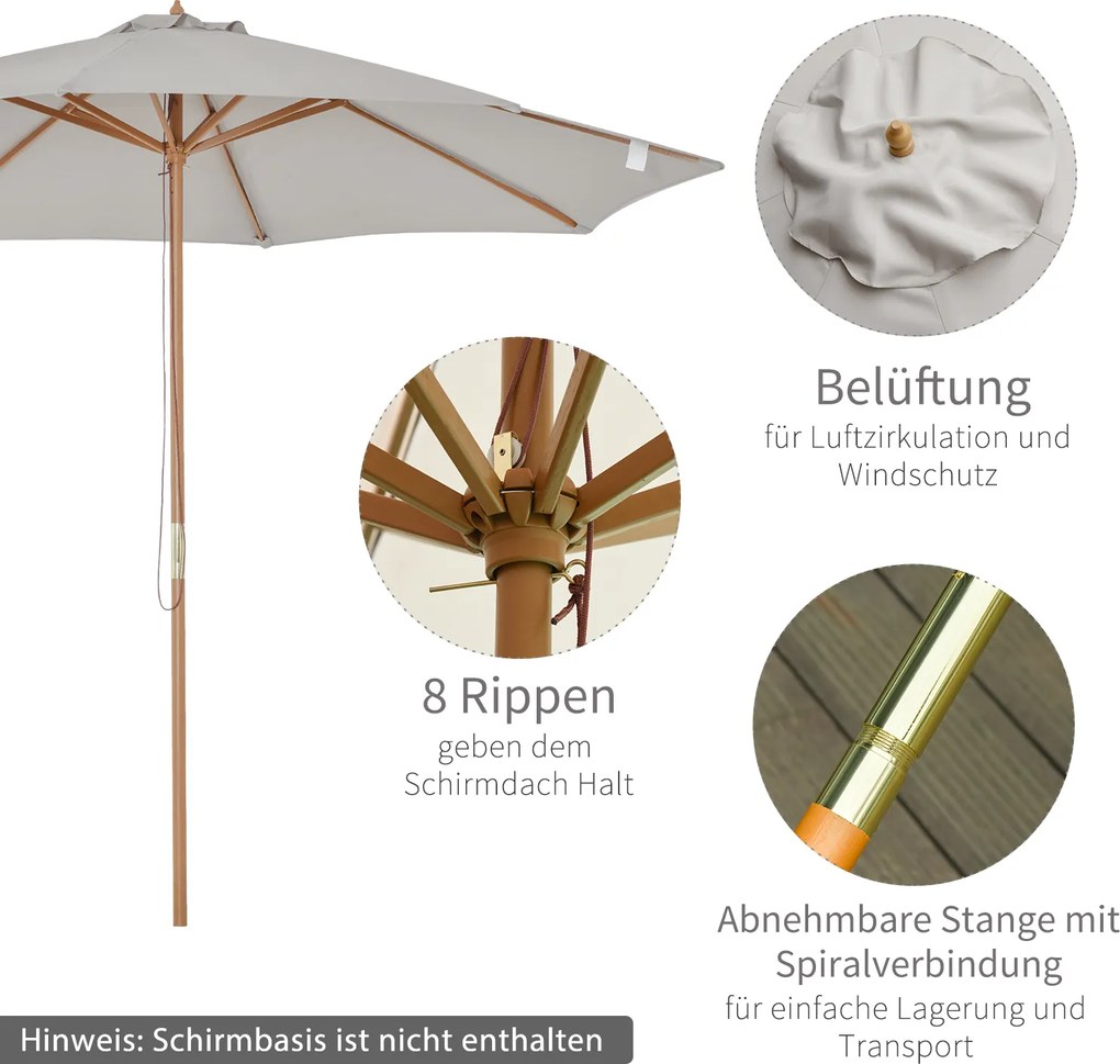 Outsunny Parasol Ogrodowy Drewniany z Mechanizmem 300 cm Szary