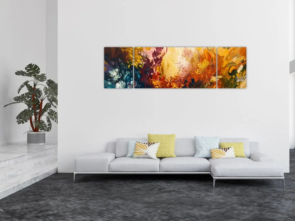 Obraz - Abstrakcyjny obraz kwiatów (170x50 cm)