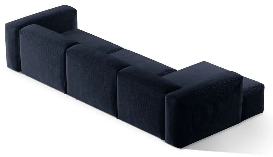 Ciemnoniebieski sztruksowy narożnik (lewostronny/z szezlongiem) Bergamo – Cosmopolitan Design