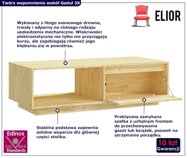 Naturalny stolik kawowy z uchylną półką - Kokarex 3X