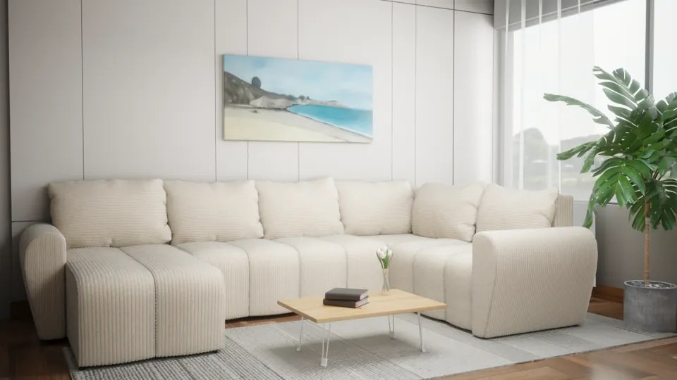 Narożnik w kształcie U, nowoczesny design, Bueno XL, niebieski - Lincoln 77, prawy