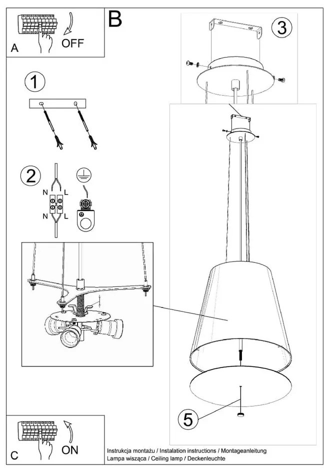 Czarna lampa wisząca ze szklanym kloszem ø 50 cm Tresco – Sollux