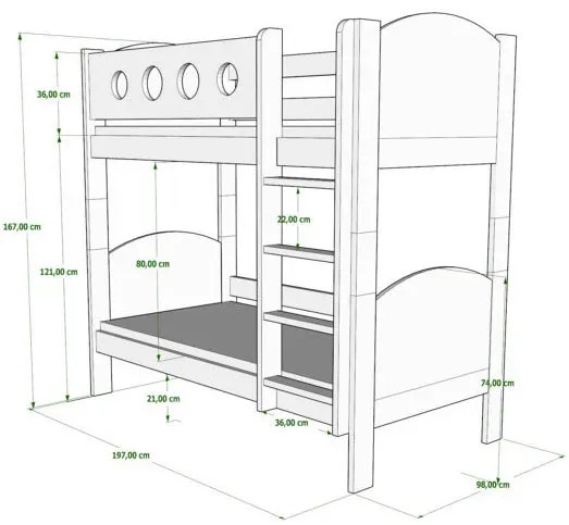 Piętrowe łóżko z gwiazdkami dla rodzeństwa sosna N4-M24