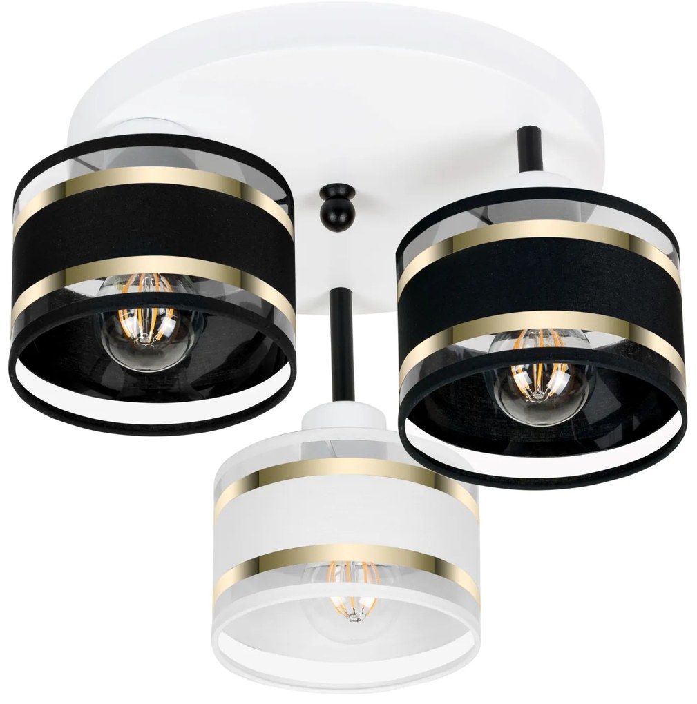 Lampa sufitowa biała trzypunktowa z czarno-białymi abażurami T-3030WE-