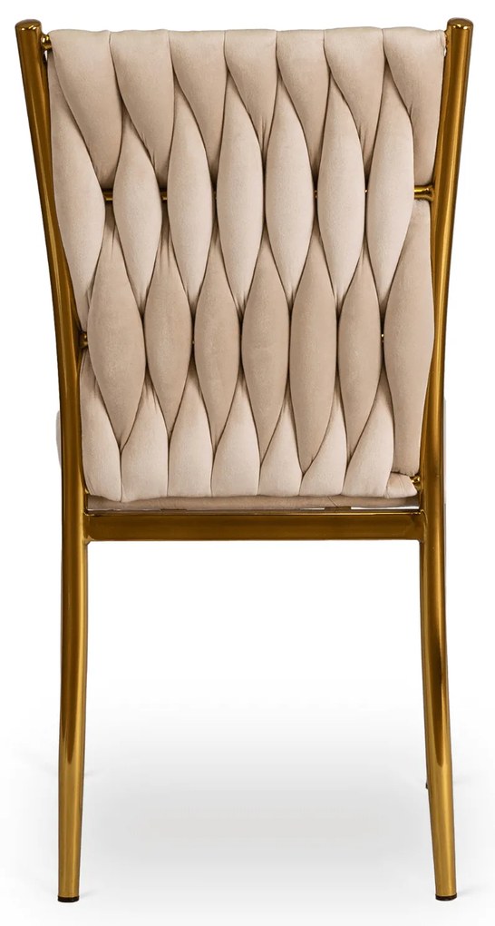 Krzesło Tapicerowane Plecione do Salonu DAN Kremowe Welurowe Nowoczesne Glamour