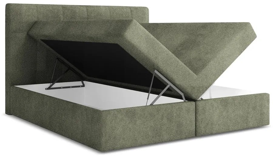 Zielone łóżko kontynentalne ze schowkiem 180x200 cm Palta – Makamii