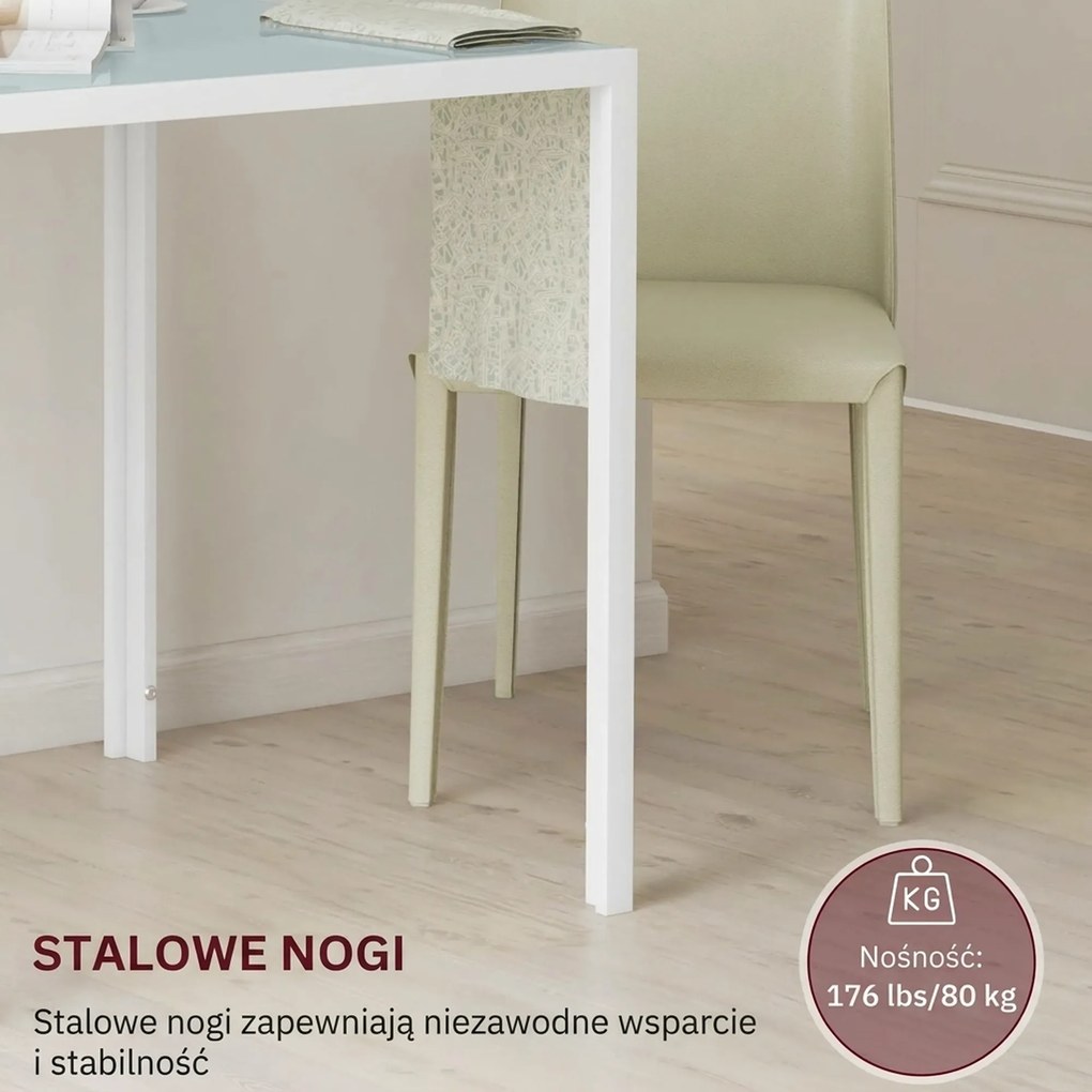 HOMCOM Kwadratowy Stół dla 4 Osób, Blat z Hartowanego Szkła, do Kuchni i Jadalni, 75 x 75 x 75 cm, Biały