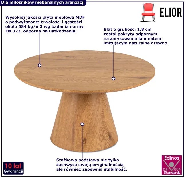 Skandynawski okrągły kawowy stolik dąb naturalny S9-M14