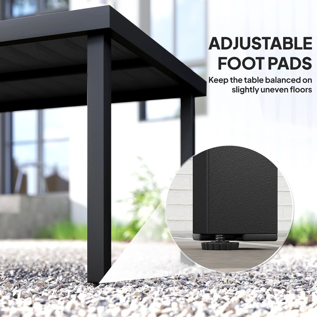 Outsunny Stół ogrodowy na zewnątrz, Stół wypoczynkowy na zewnątrz, Odporny na warunki atmosferyczne, 190 x 90 x 74 cm, Czarny