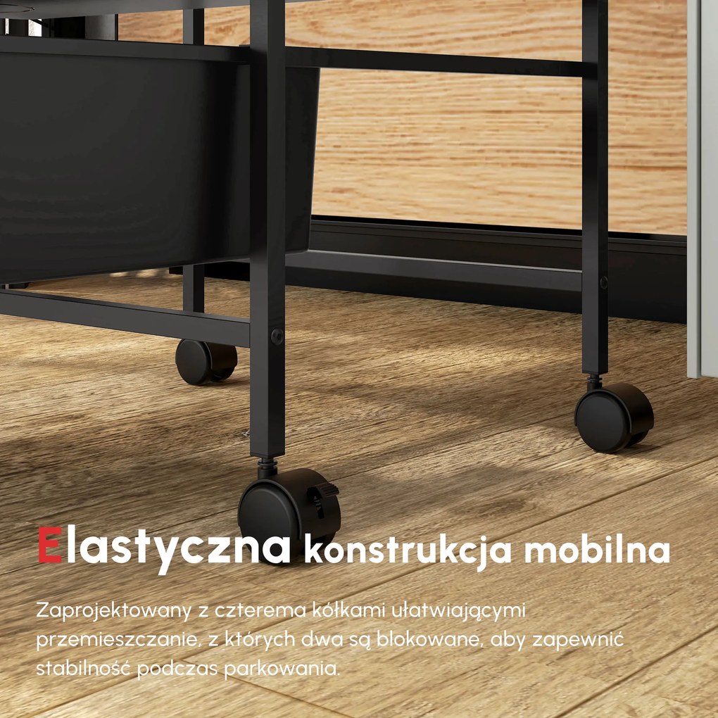 HOMCOM Boczny wózek na kółkach z 3 koszami do przenoszenia i przechowywania, wózek kuchenny, 40,8 dł. x 33,5 szer. x 60,5 wys. cm, Czarny
