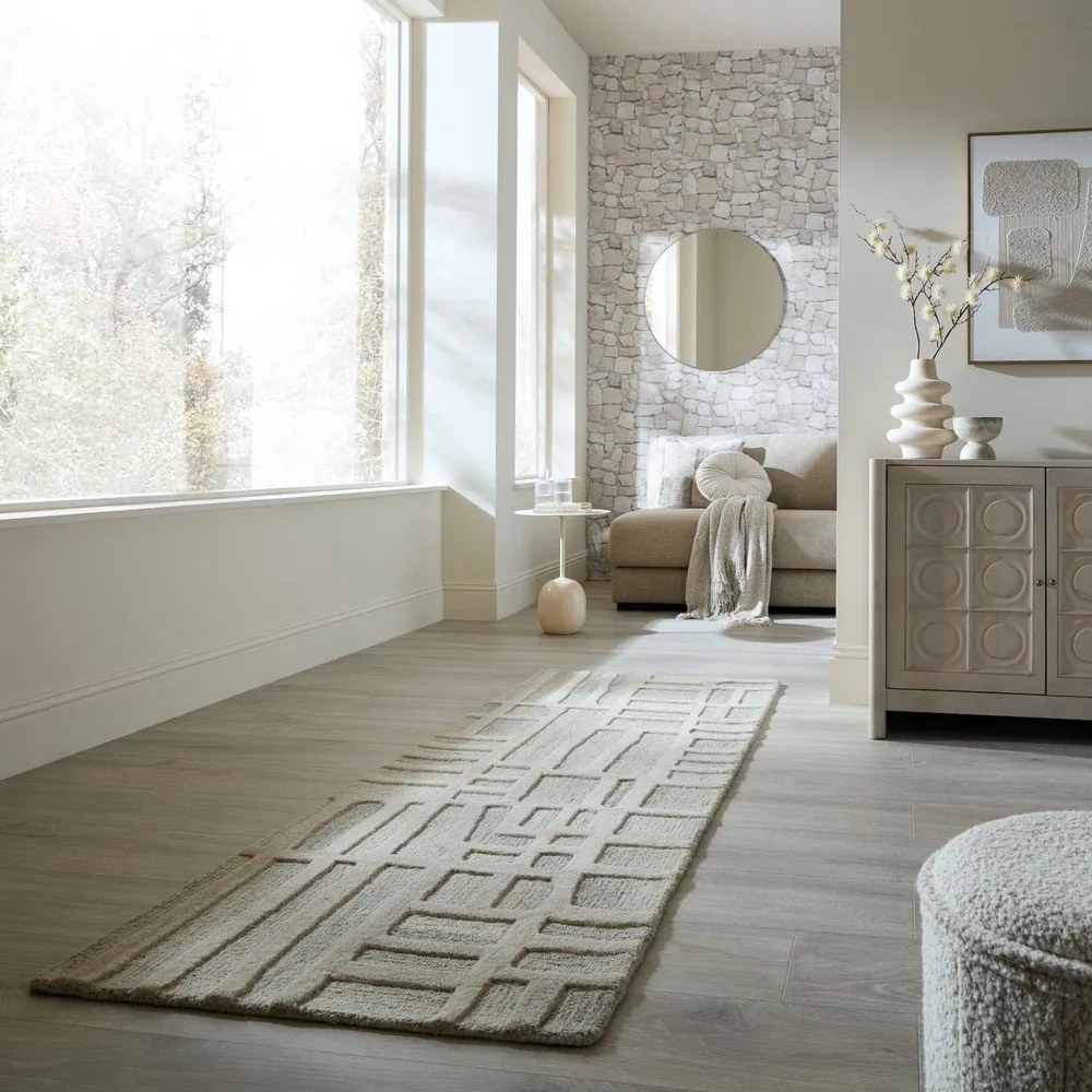 Szarobeżowy wełniany chodnik tkany ręcznie 80x300 cm Elva – Flair Rugs