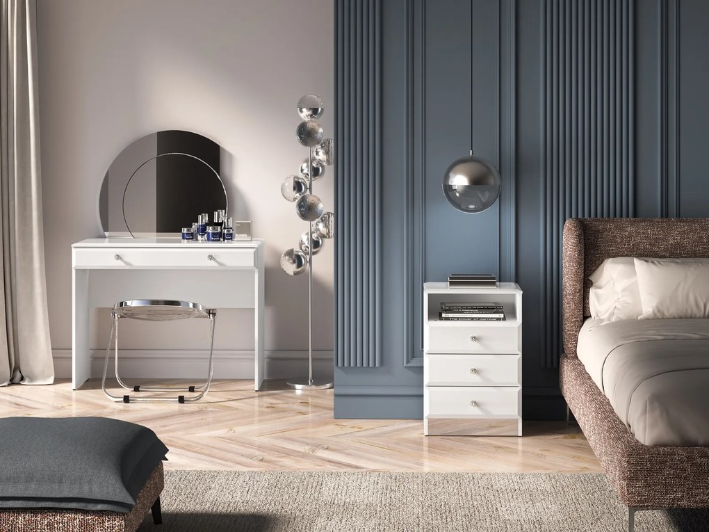 Toaletka z szufladą Glamour 0501, biały połysk