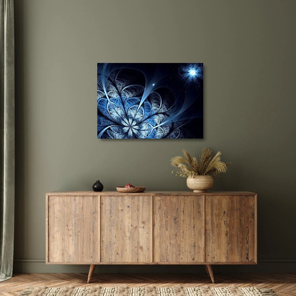 Obraz na szkle ciemnoniebieskiego kwiatu (70x50 cm)