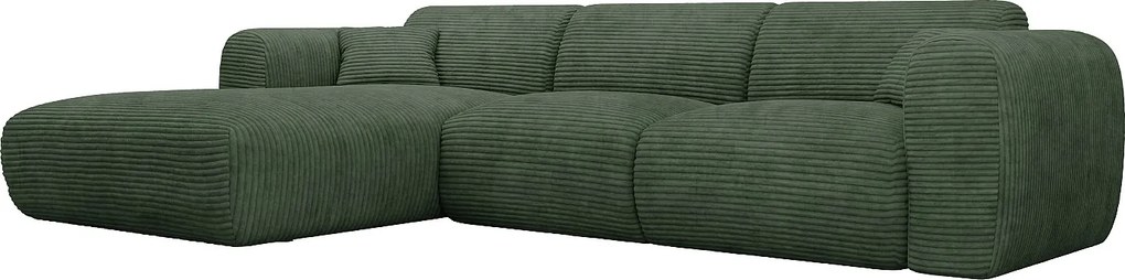 Kanapa narożna duża lewostronna rozkładana typu express z zielonego sztruksu - Materac 13 cm memory foam POGNI