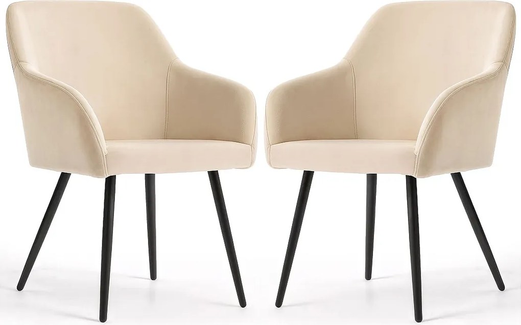 2x Welurowe krzesło tapicerowane gładkie Beżowe ESTELLE Czarne nogi