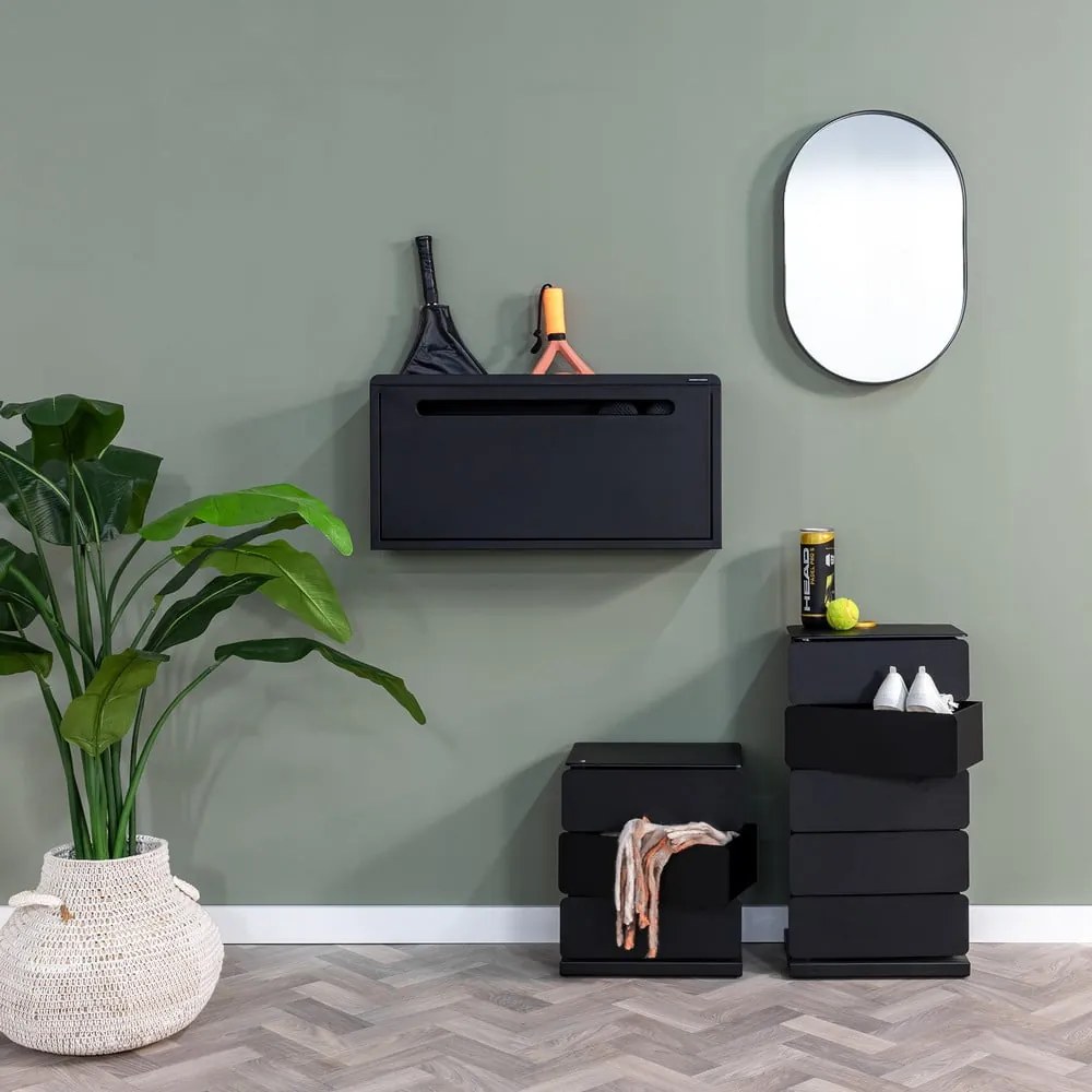 Czarna metalowa uchylna/wisząca szafka na buty 76x38x18 cm Sportiva – Spinder Design