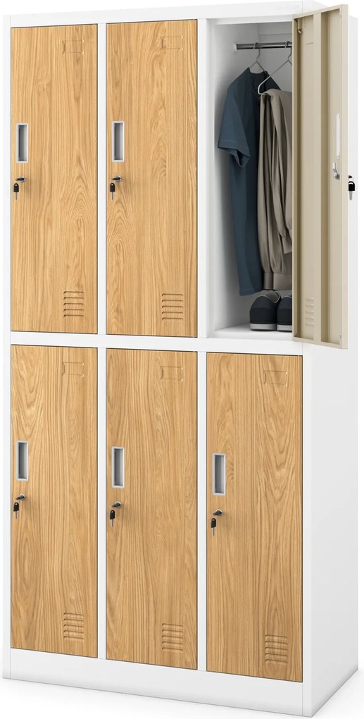 Szafa socjalna ubraniowa 6-drzwiowa biała/złoty dąb, 900x1850x450 mm: IGOR Eco Design