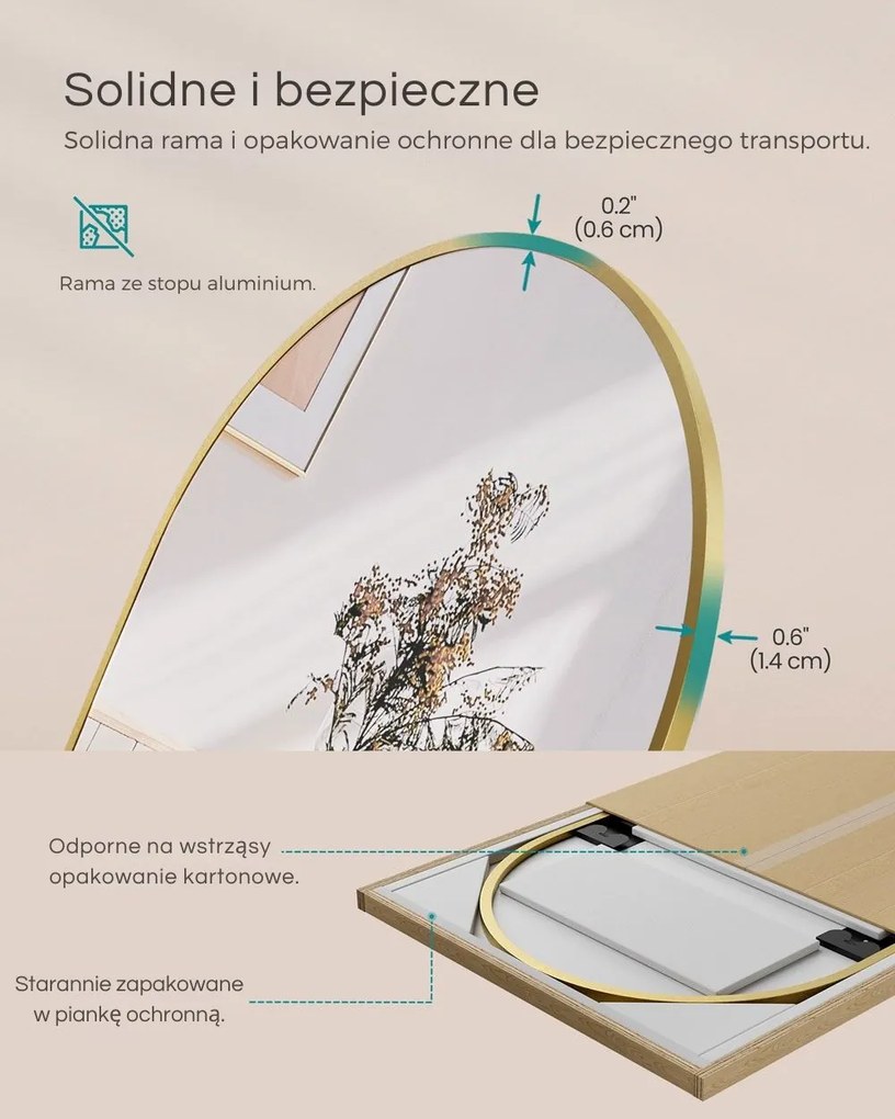 Zaokrąglone lustro UMBRA, 160x50 cm, złoty SongmicsHome