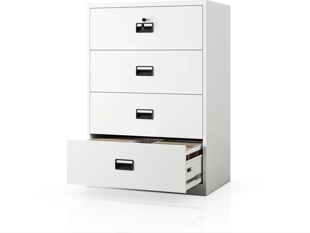 Szafa kartotekowa metalowa z 4 szufladami biała, 900x1320x600 mm: SARA XL V4