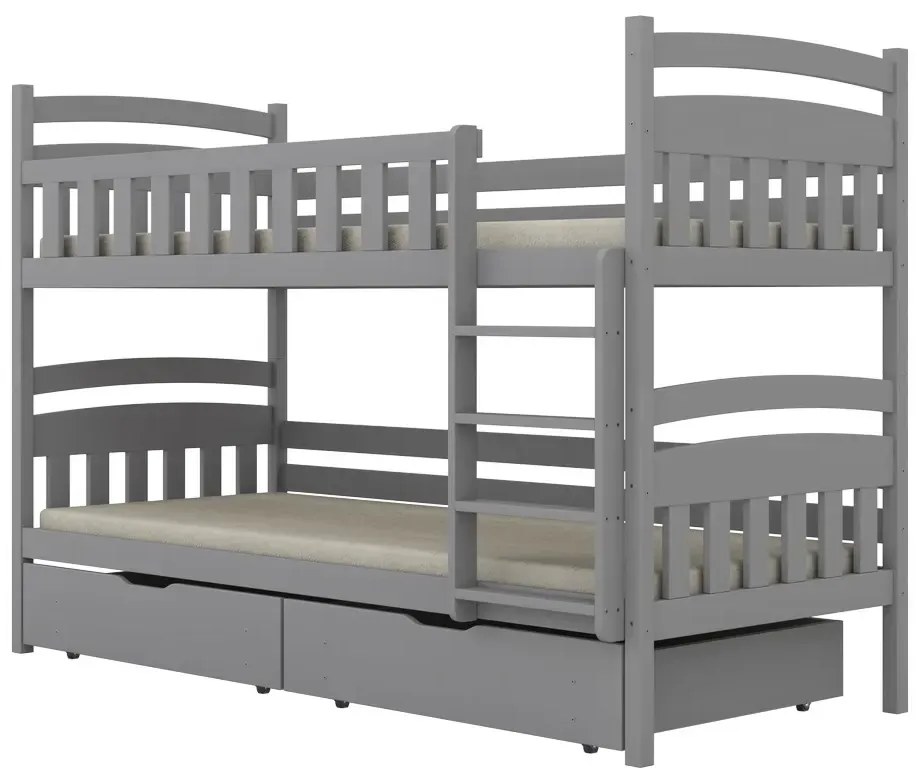 Łóżko piętrowe JULITA 180x80 szare drewniane z szufladami KOCOT KIDS