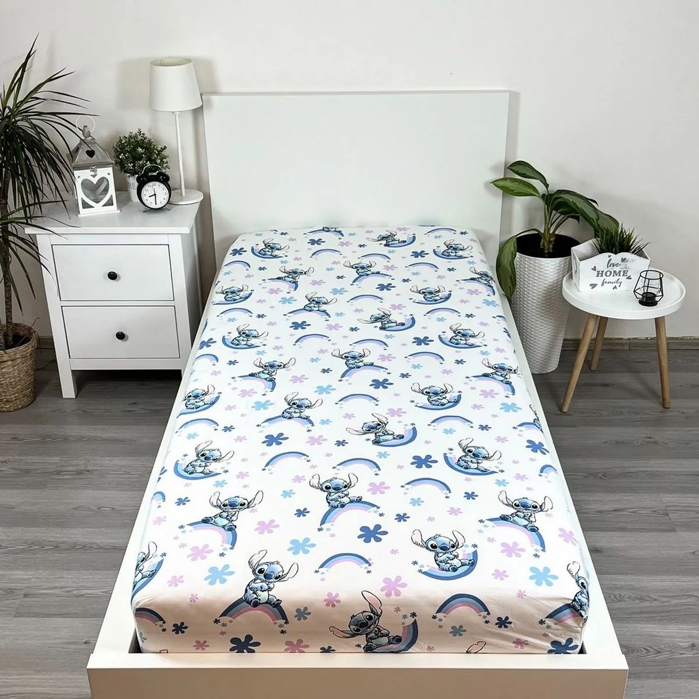Jerry Fabrics Prześcieradło bawełniane Lilo and Stitch "Rainbow", 90 x 200 cm
