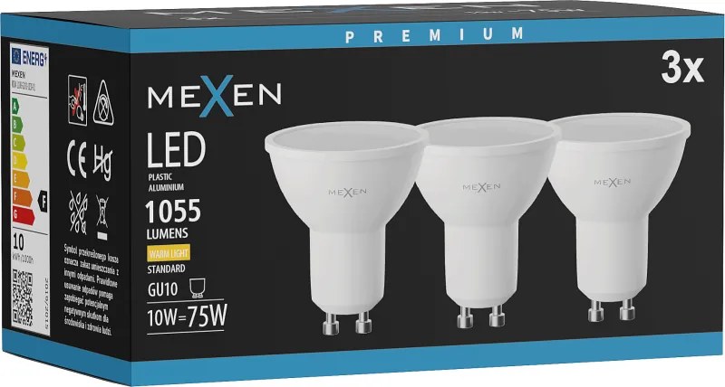 Mexen Nova 3x żarówka LED GU10, 10W, Ciepła - 3000K, 1055 lm - L108-GU10-1030-01x03