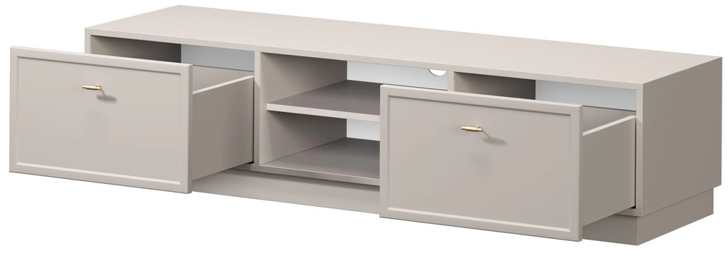 Szafka RTV Lorini 150 cm z szufladami - kaszmir / złote uchwyty T-bar
