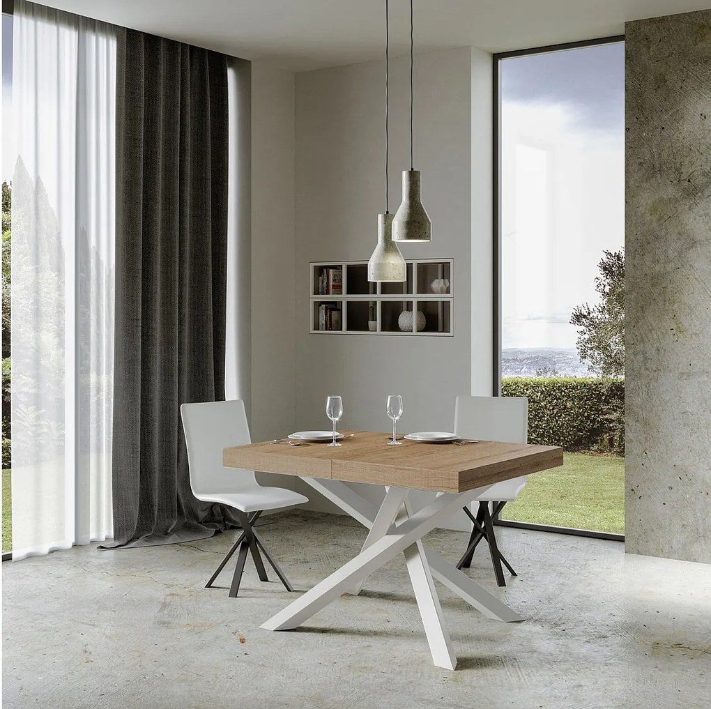 Stół rozkładany 120/224x90 cm Volantis dąb naturalny nogi białe
