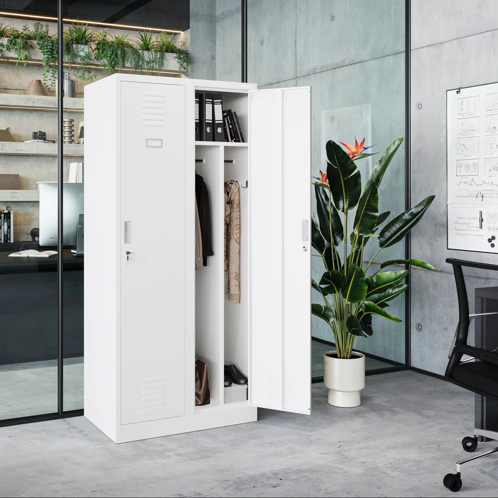 Szafka ubraniowa BHP biała: czterokomorowa KACPER, 800 x 1800 x 500 mm