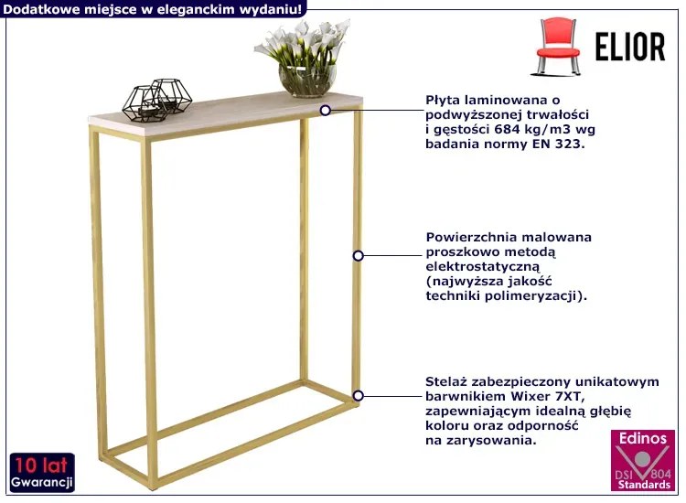Minimalistyczna konsola złoty + dąb sonoma - Carello 6X
