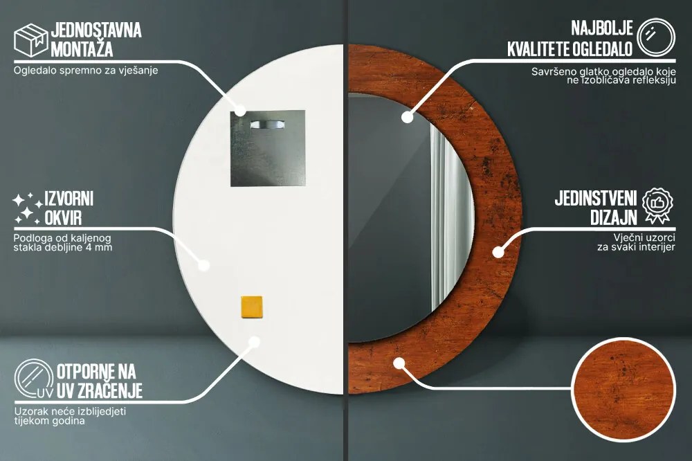Naturalne drewno Lustro dekoracyjne okrągłe