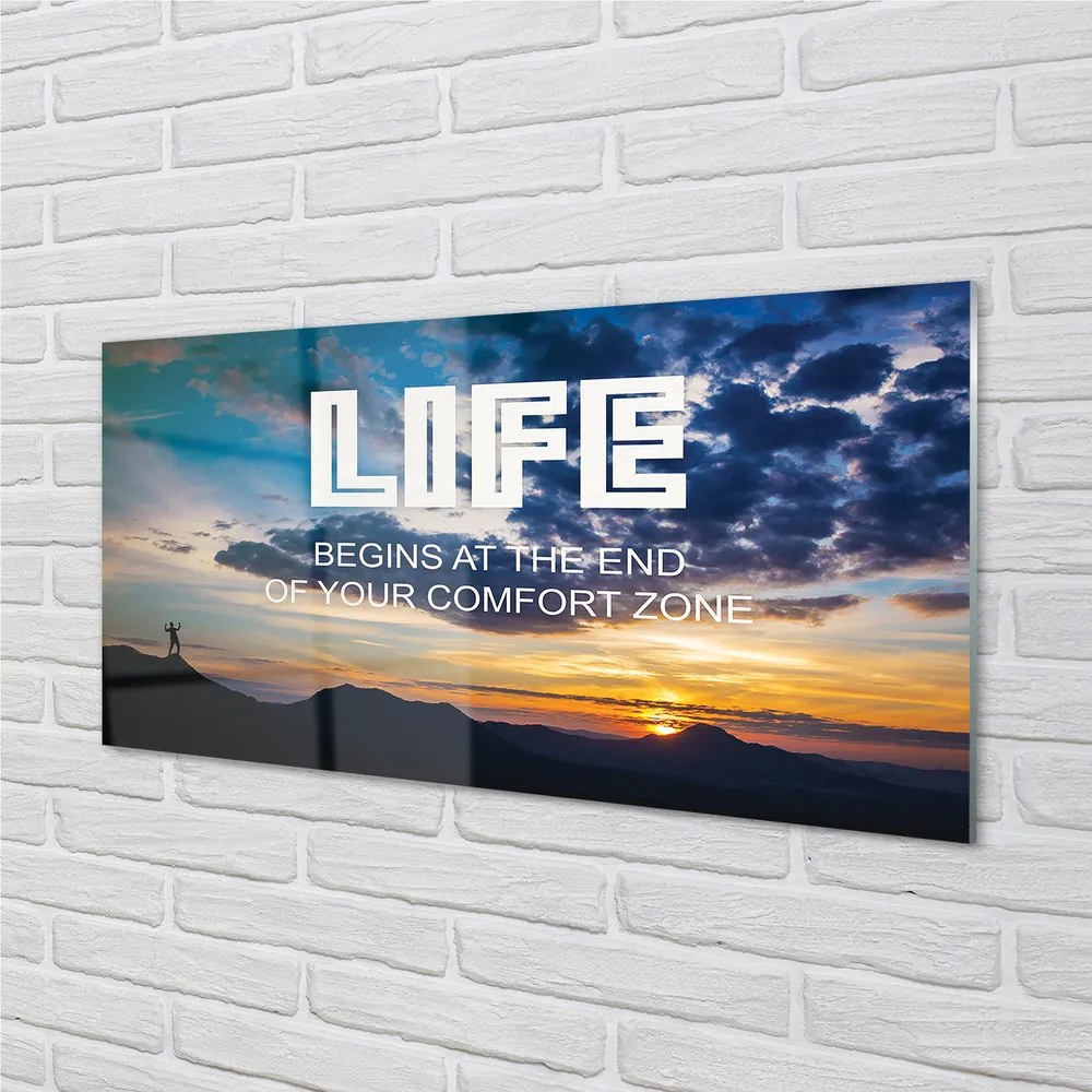 Szkło Ozdobne do Kuchni Napis na tle Nieba o Zachodzie