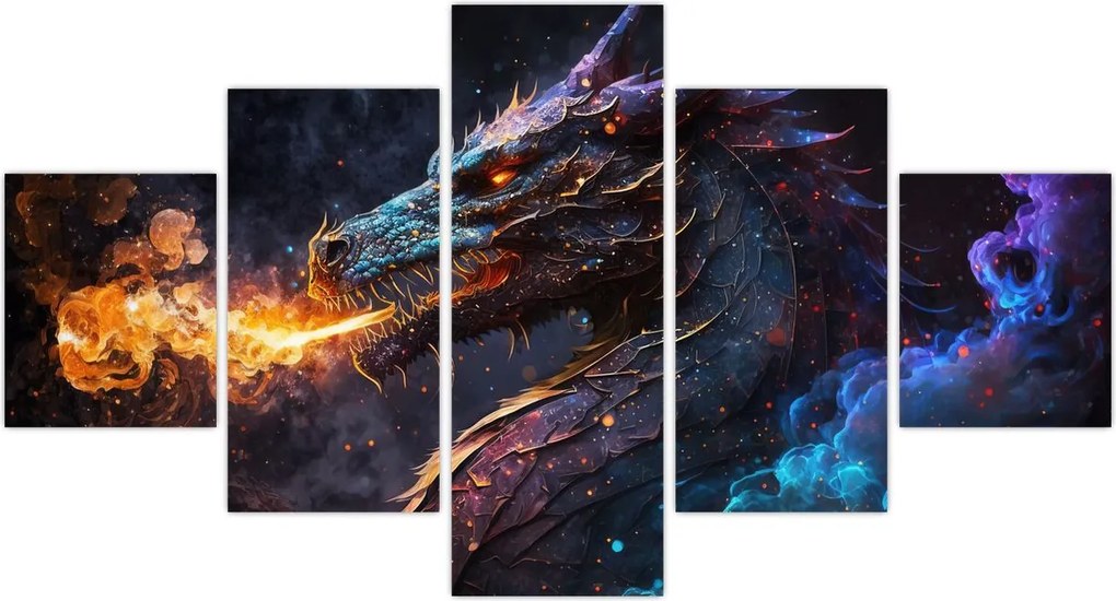 Obraz - Smok plujący płomieniami (125x70 cm)
