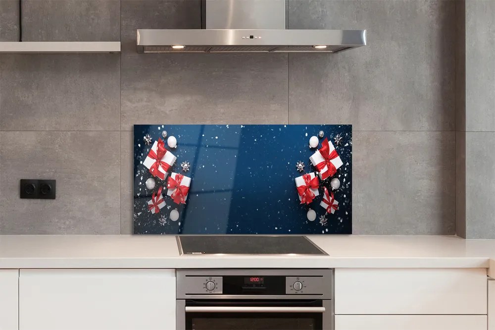 Panel szklany do Kuchni Śnieżne Prezenty i Bombki
