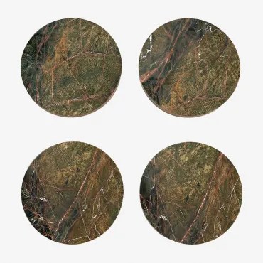 Pack 4 Okrągłych Podkładek Pod Kubki Ø10 Cm Z Marmuru Valtris Zielony Marmur Forest - Sklum