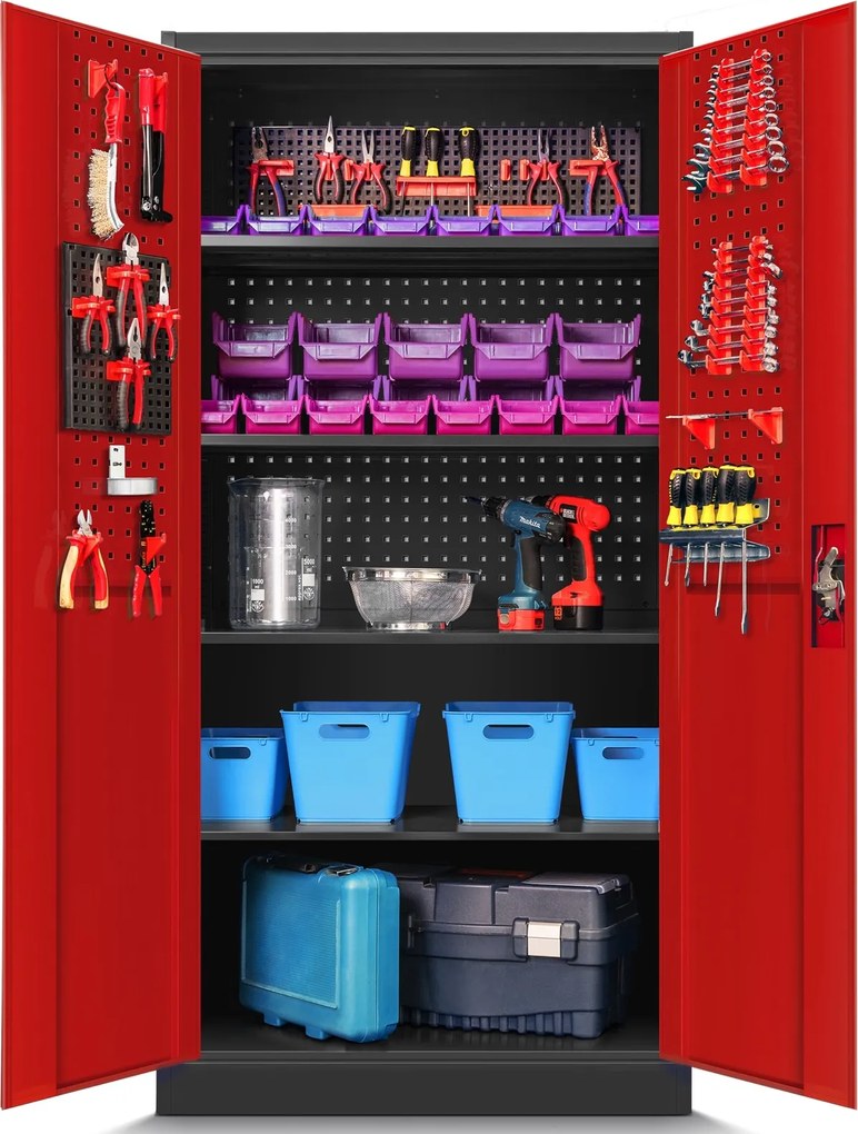 Metalowa szafa warsztatowa Bruno 92x50x185 cm antracyt/czerwony