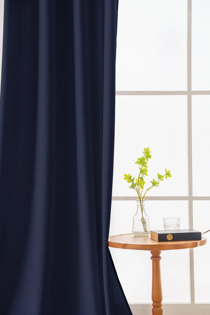 Ciemnoniebieska zasłona OXFORD LIGHT 140x250 cm Zawieszanie: Taśma z wiązaniami