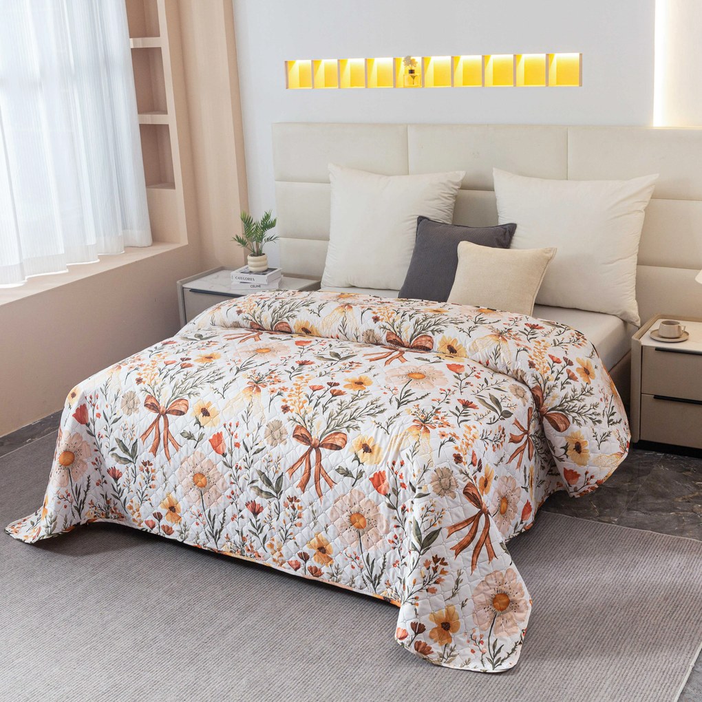 Narzuta na łóżko FLORAL RIBBON, kremowy Rozmiar: 220 x 240 cm