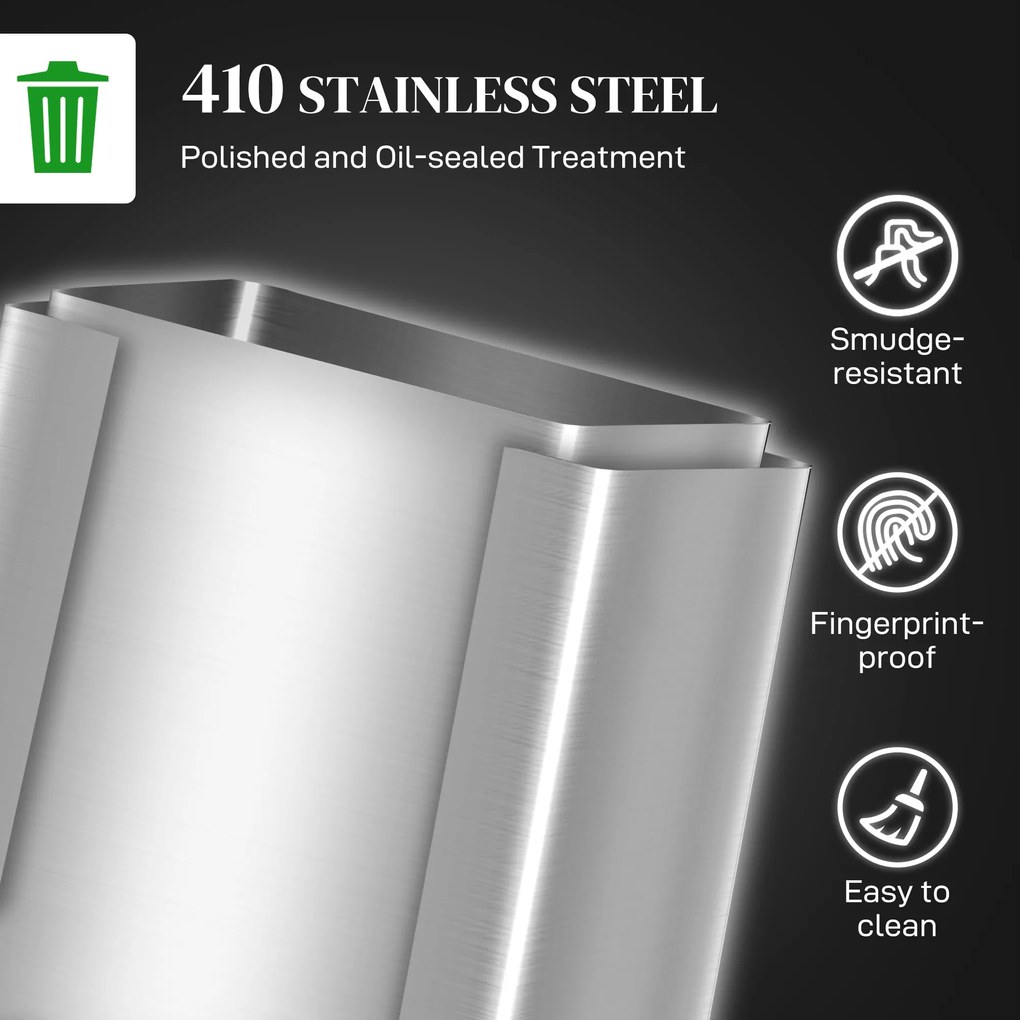 HOMCOM Kosz na śmieci z 2x30 l komorami, pokrywą Soft-Close, stal nierdzewna, srebrny | Aosom PL