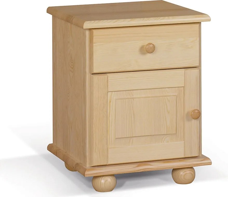 Szafka nocna z drewna litego, sosnowa z szufladą i drzwiczkami L OLIVER