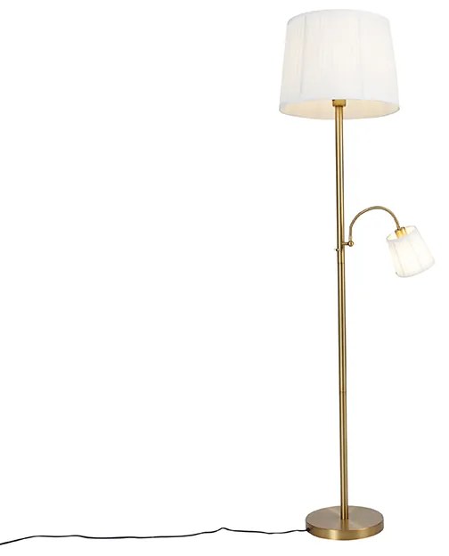 Klasyczna lampa stojąca brązowy abażur z tkaniny biały z lampką do czytania - Retro klasyczny/Antyczny Oswietlenie wewnetrzne