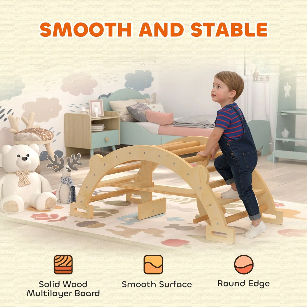 AIYAPLAY Montessori drabinka wspinaczkowa do domu, 2 w 1 łuk z drewna, dla dzieci 2-4 lata, 110x52x45 cm, drewno naturalne