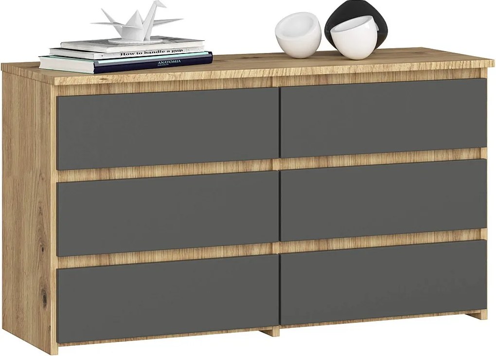 Komoda AKORD CL100 Dąb Artisan 100 cm 6 szuflad kolor Grafit Szary mat 100x35x57 cm