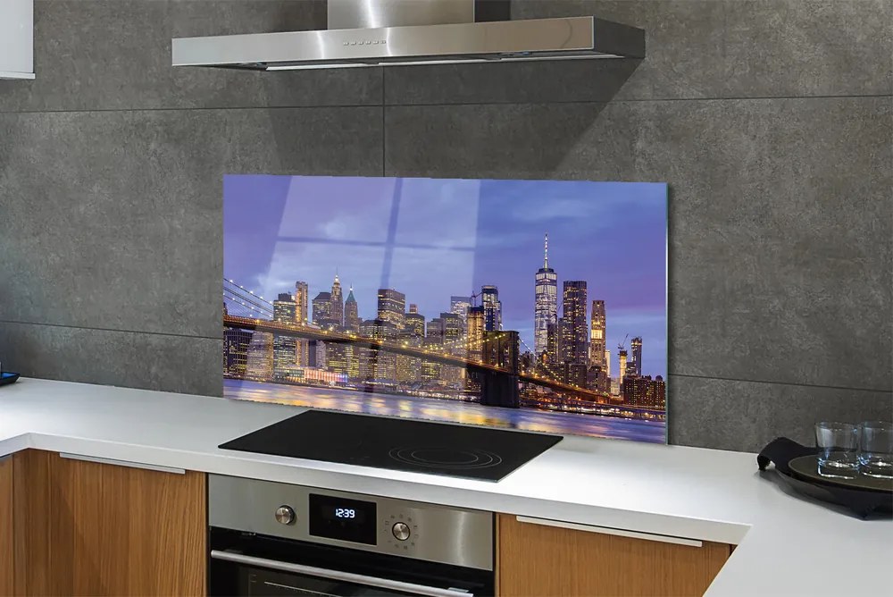 Panel Szklany Zachód Słońca nad Wodą i Mostem