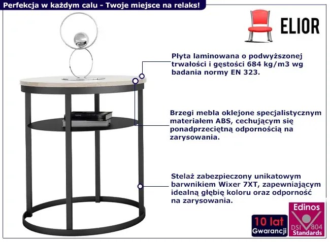 Okrągły stolik kawowy industrialny dąb sonoma + czarny Barnet 3X