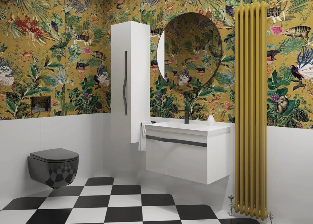 Szafka łazienkowa VOG 33 cm biały połysk z czarnym uchwytem KROFAM