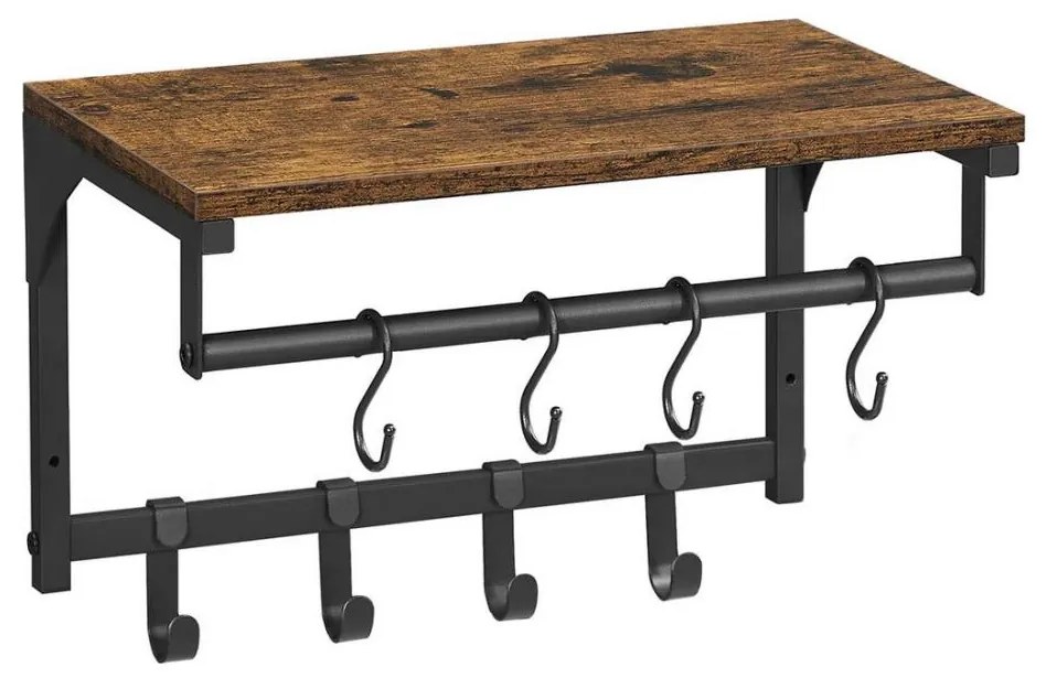 Wieszak ścienny z półką NATE brązowy/czarny